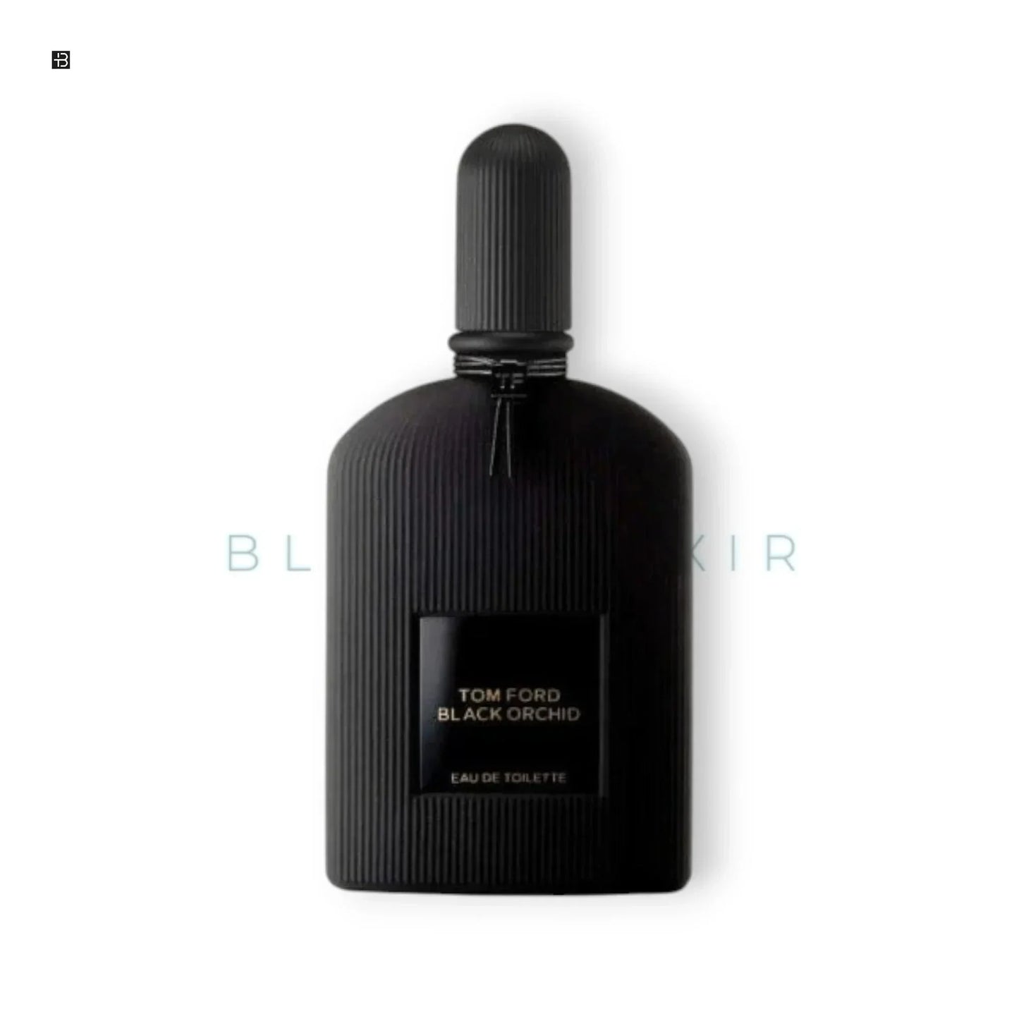 Tom Ford Black Orchid Parfumflakon, luxuriöses schwarzes Design auf weißem Hintergrund