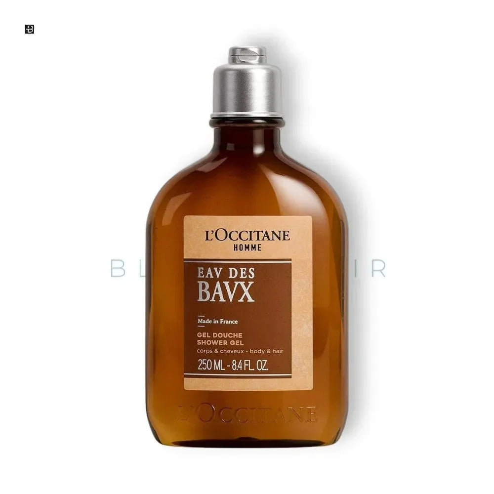 Braunes Duschgel für Herren in Glasflasche mit silbernem Verschluss, 250ml, Premium Pflegeprodukt.