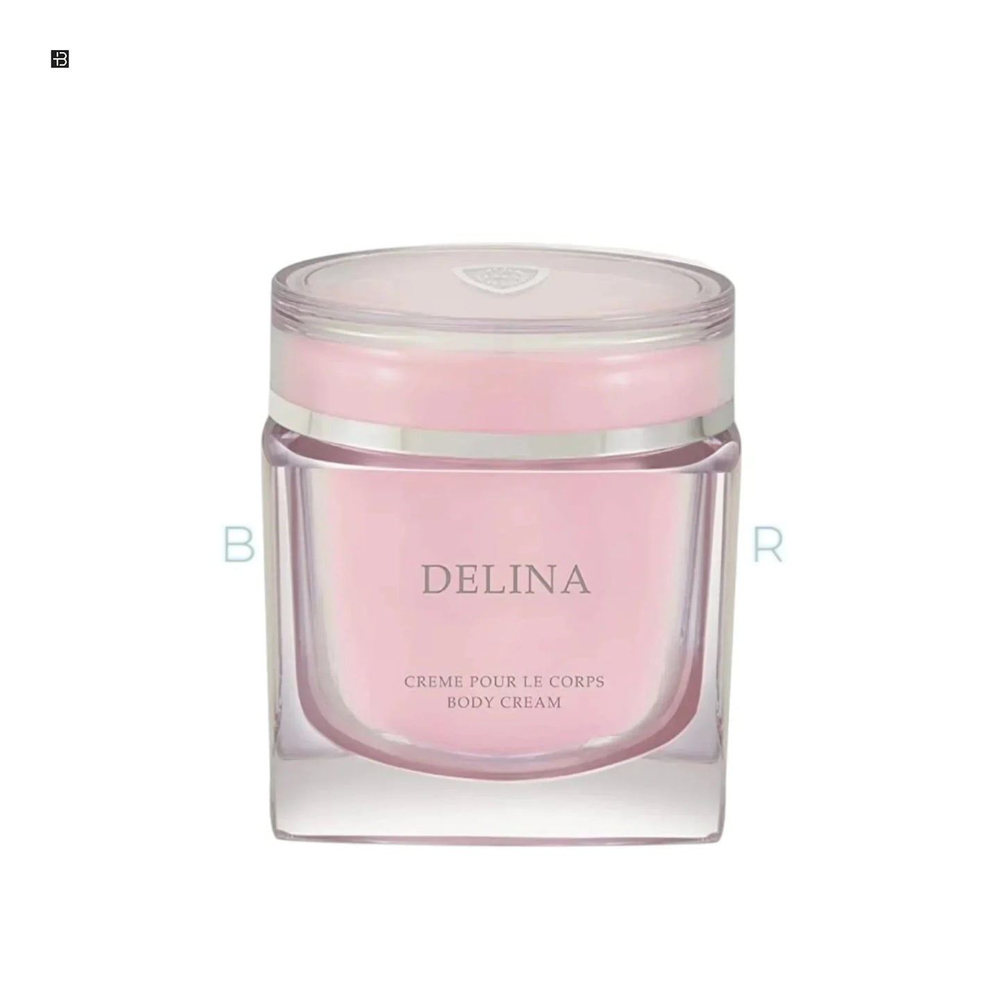 Delina Body Cream in elegant rosa Glasdose, luxuriöse Damen Körpercreme, modernes Design