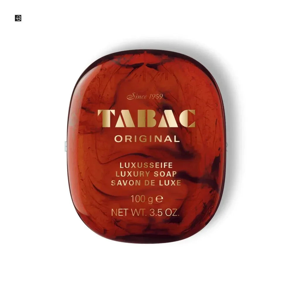 Tabac Original Luxusseife 100g, braune Seife für Herren, luxuriöse Pflege auf weißem Hintergrund