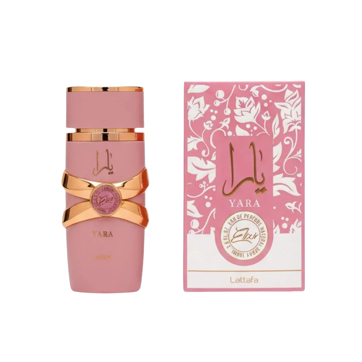 Luxus Damenparfum Yara von Lattafa, rosa Flakon und elegante Verpackung mit Goldakzenten