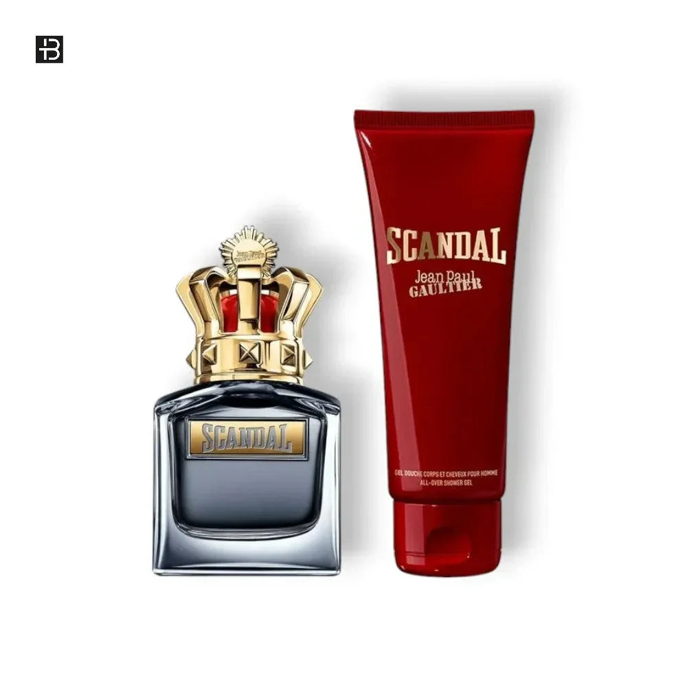 Jean Paul Gaultier Scandal Parfum Set mit Herrenduft und Duschgel, luxuriös, rot-goldenes Design