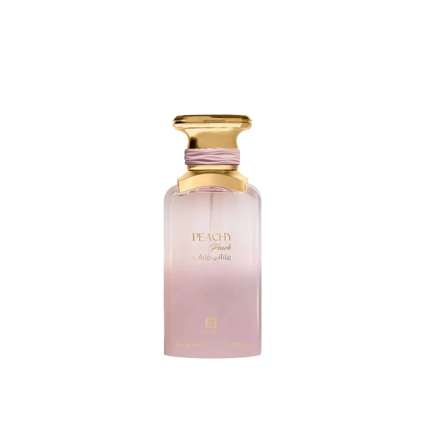 Luxusparfumflakon Peachy Peach in zartem Rosa mit goldenen Akzenten, freigestellt