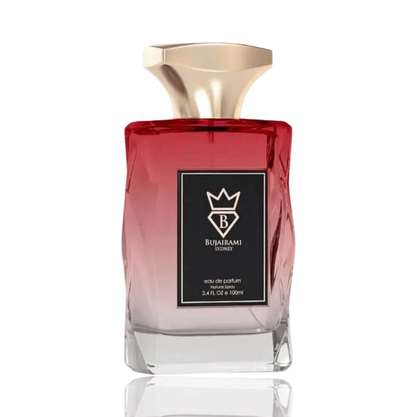 Luxus Parfum Flakon mit rotem Glas und goldener Kappe, Eau de Parfum von Bujairami Sydney