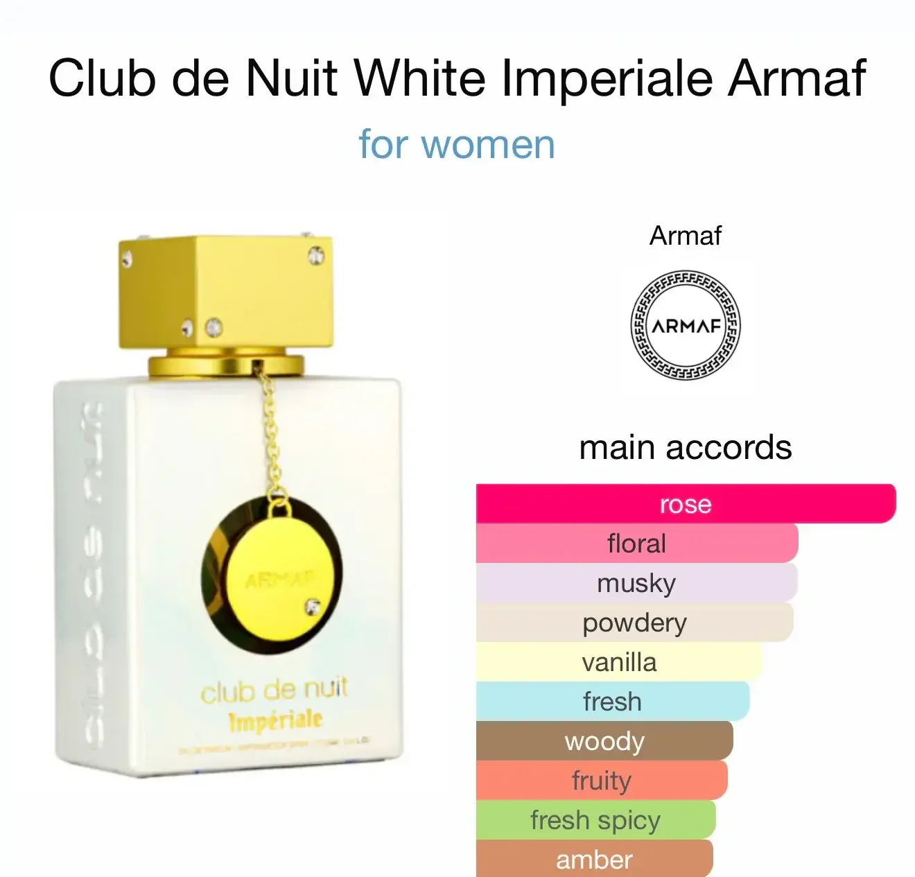 Luxus Damenparfum Club de Nuit White Imperiale von Armaf, weiß-goldener Flakon, Rosen- und Blütennoten.