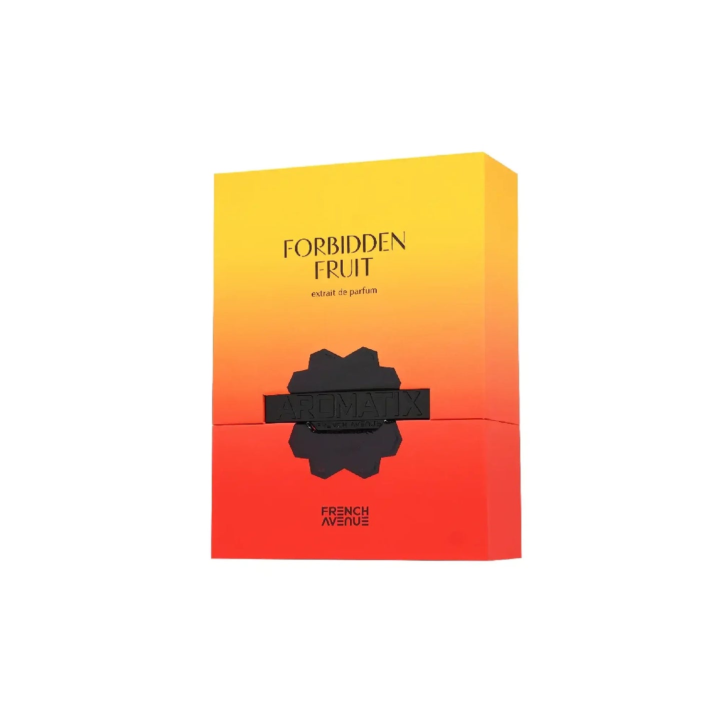 Luxus Parfumverpackung in Gelb-Orange-Rot mit Aufschrift Forbidden Fruit für Damen und Herren