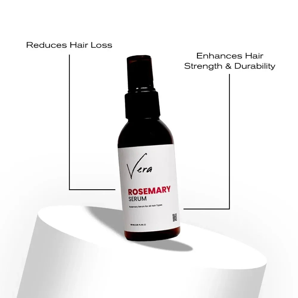 Braune Flasche Vera Rosemary Serum gegen Haarausfall, stÀrkt die Haarstruktur.