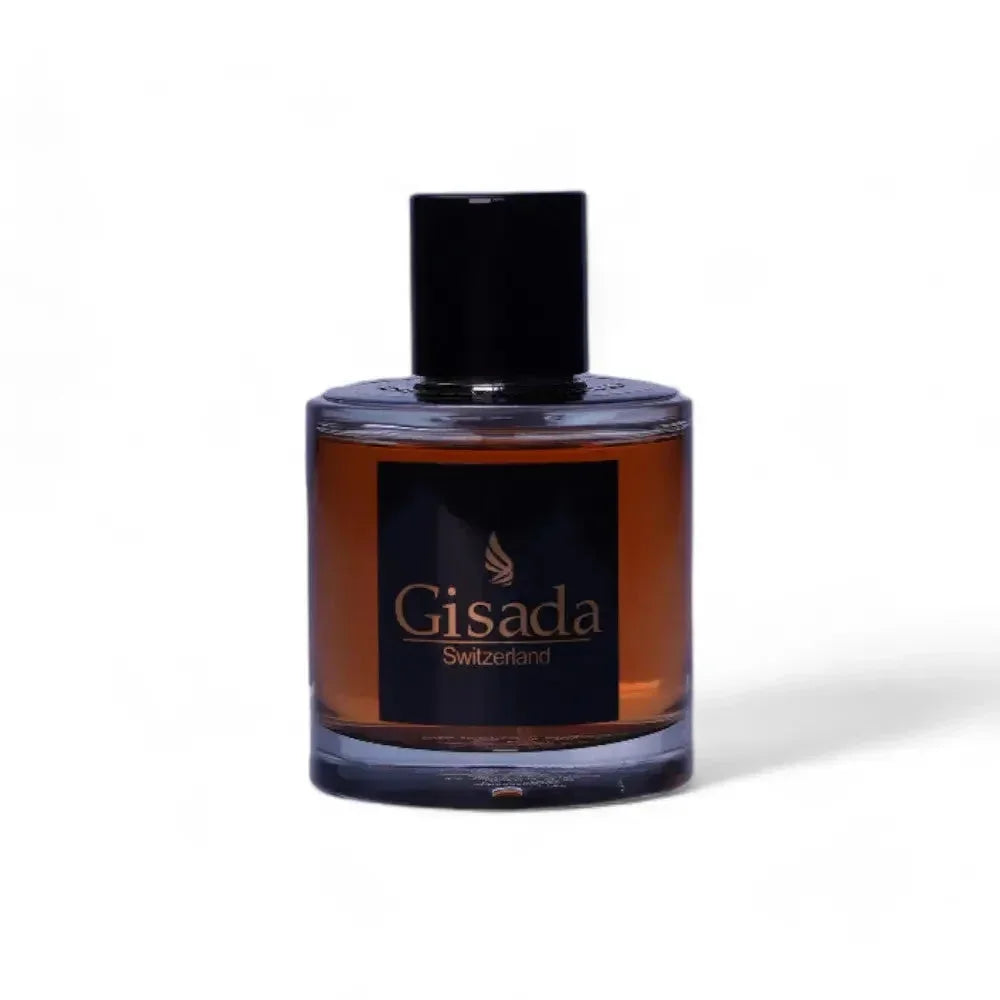 Luxus Eau de Parfum Flakon mit brauner FlĂŒssigkeit, schwarzer Verschluss, elegantes Design