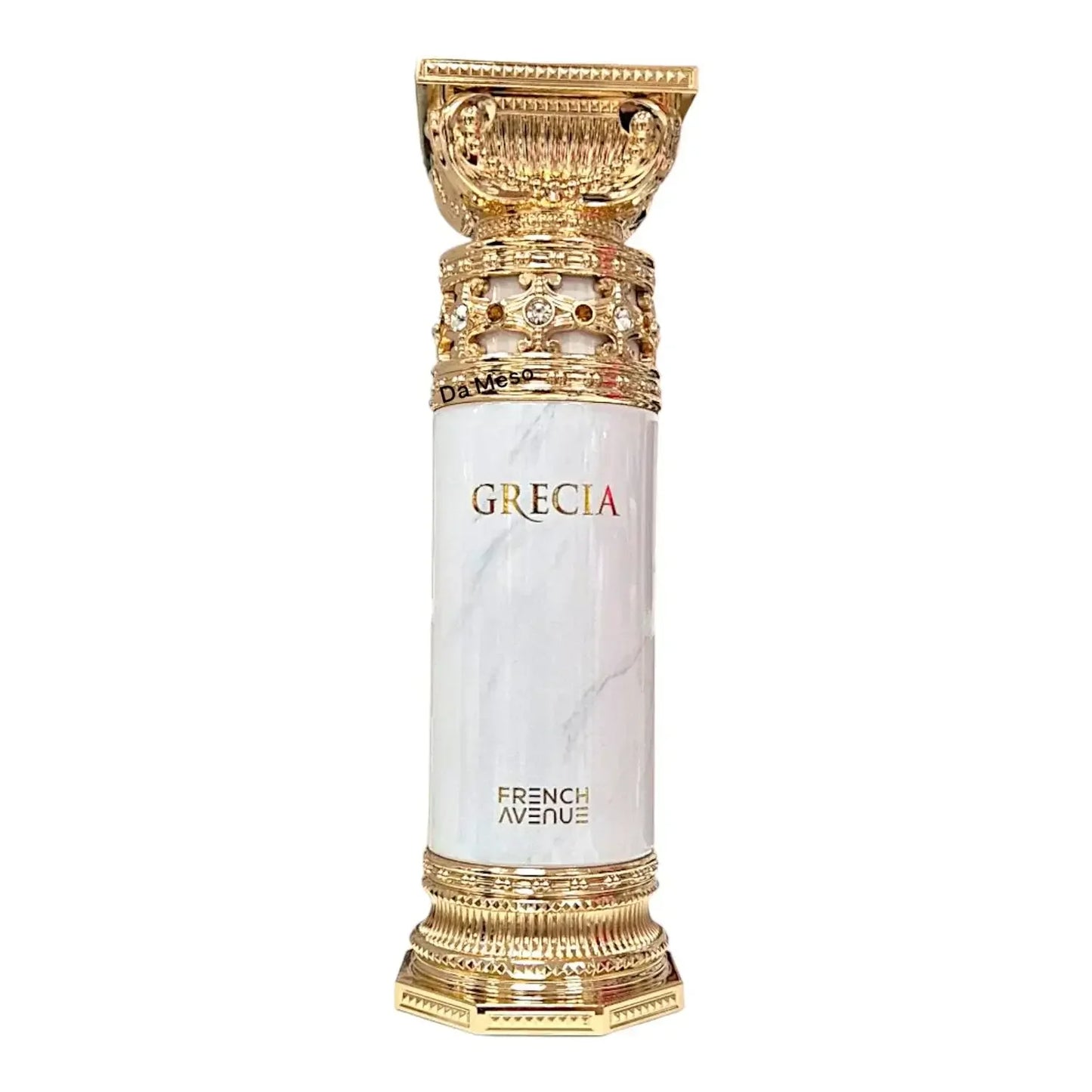 Luxuriöser Parfümflakon GRECI mit goldenen Verzierungen und Marmordesign, Unisex Duft