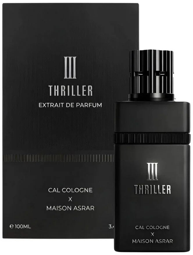 Schwarzer Flakon und Verpackung des Extrait de Parfum Thriller, luxuriöser Unisexduft