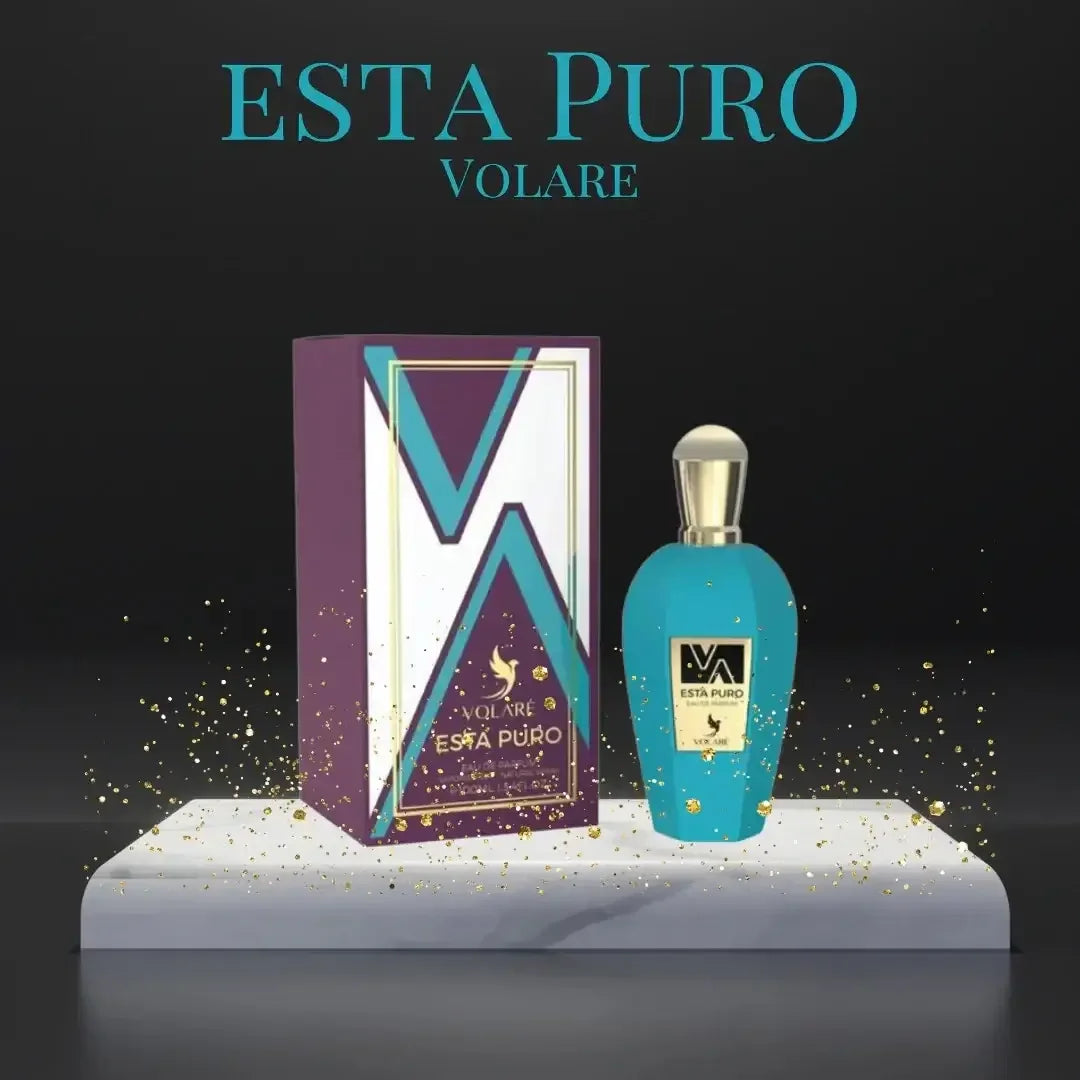 Luxus Parfum Esta Puro Volare, türkisfarbener Flakon mit goldener Kappe, Geschenkbox