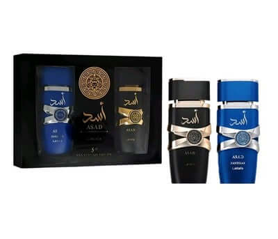 Luxus Parfum Set mit zwei Flakons, ein schwarzer und ein blauer Duft, in edler Geschenkbox