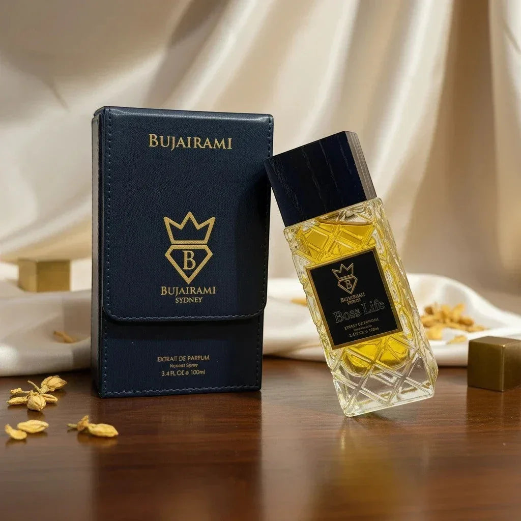 Bujairami Boss Life Extrait de Parfum in edler Flasche mit blauer Verpackung