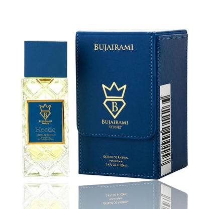 Bujairami Hectic Extrait de Parfum in eleganter Flasche und blauer Verpackung, 100ml