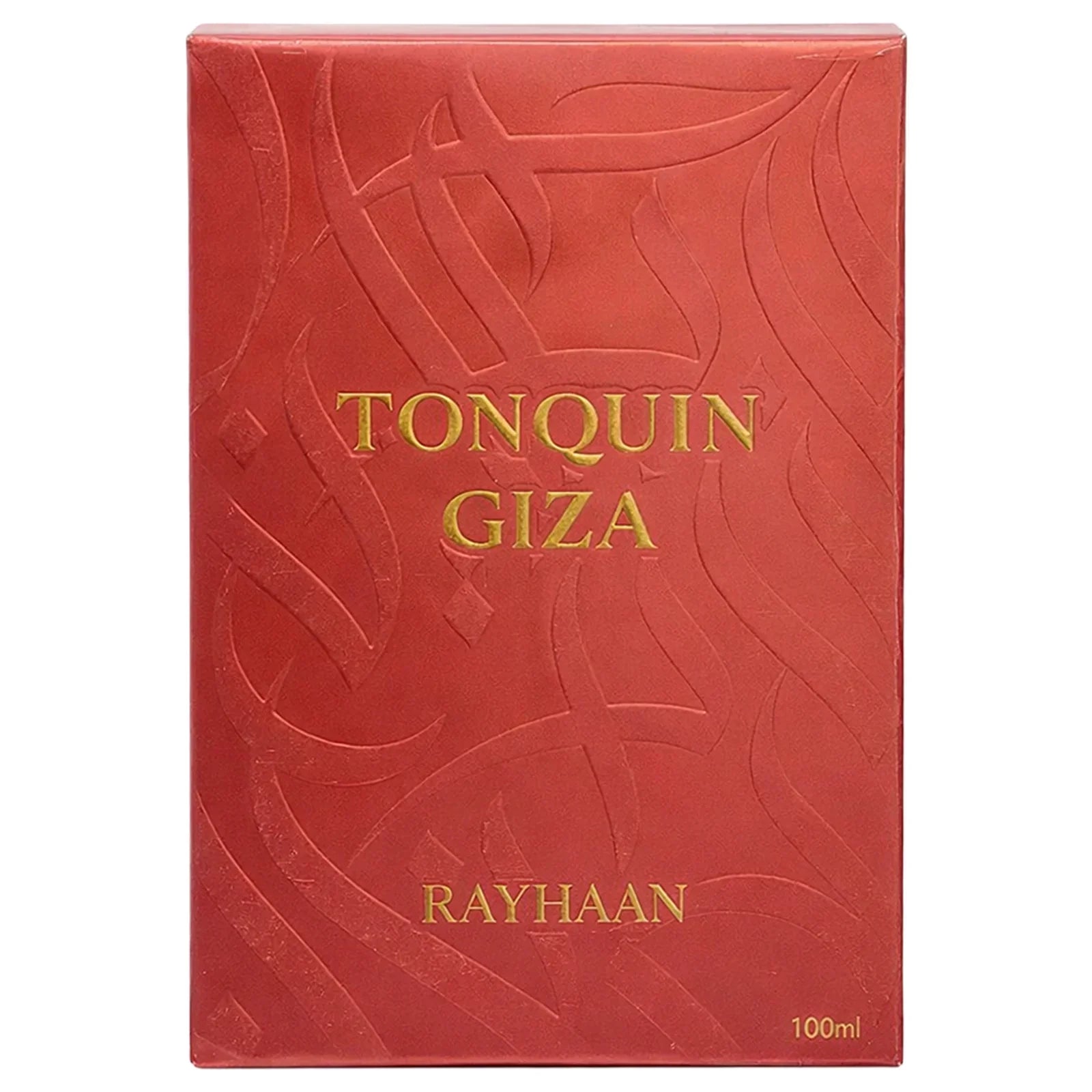 Rote Parfumverpackung Tonquin Giza Rayhaan 100ml mit goldener Aufschrift, luxuriöses Design