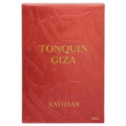 Rote Parfumverpackung Tonquin Giza Rayhaan 100ml mit goldener Aufschrift, luxuriöses Design