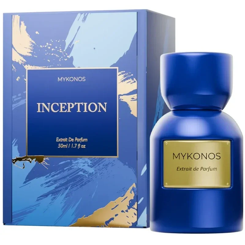 Mykonos Inception Extrait de Parfum: dunkelblauer Flakon und passende Verpackung