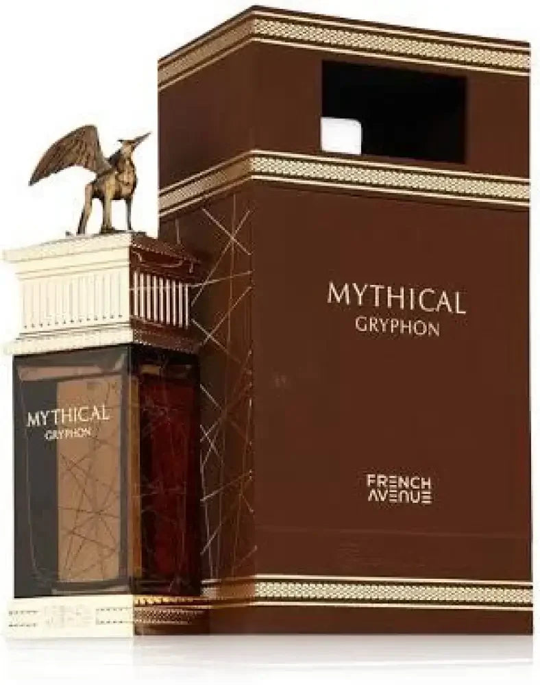 Braune Parfümflasche Mythical Gryphon mit goldener Figur und passender Geschenkbox