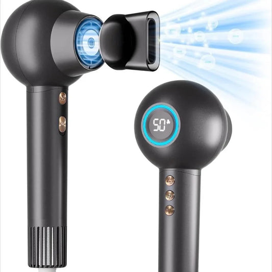 Schwarzer elektrischer Haartrockner mit LED-Anzeige und Ionentechnologie, modernes Design