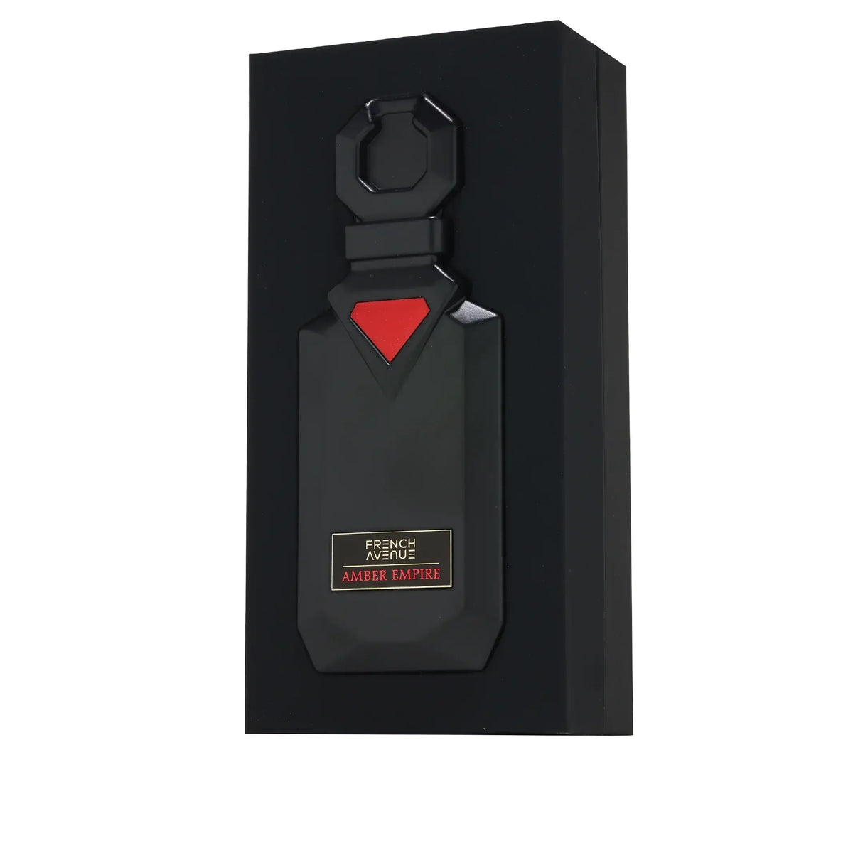 Luxusparfum Flakon French Avenue Amber Empire in mattem Schwarz mit rotem Detail