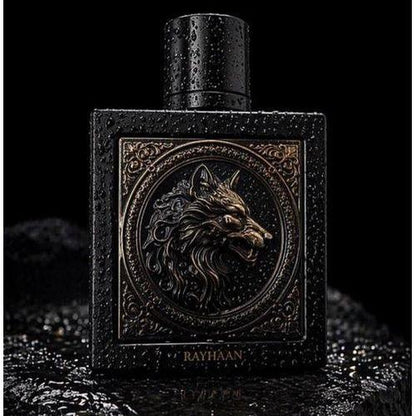 Exklusives schwarzes Parfumflakon mit Löwenmotiv und Wasserperlen, Unisex Duft