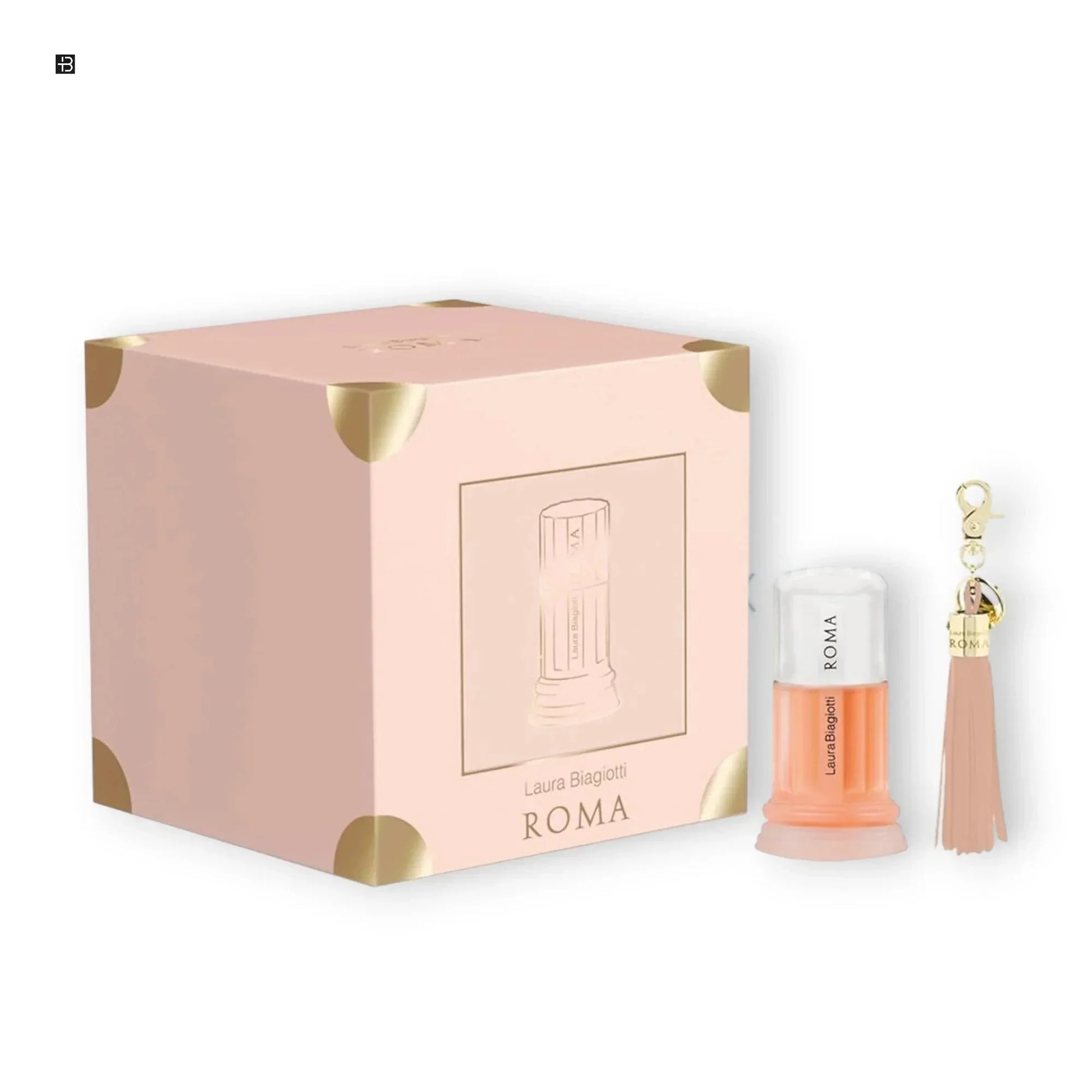 Laura Biagiotti Roma Parfum Set mit eleganter Geschenkbox und Quasten-Schlüsselanhänger