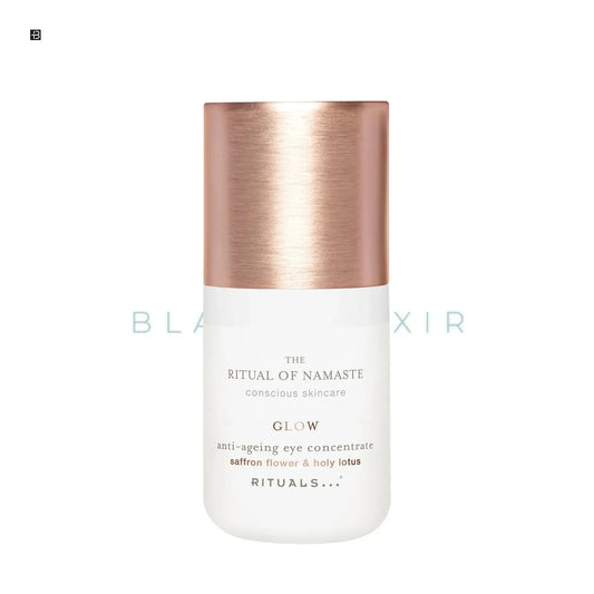 Rituals Glow Anti-Aging Augencreme mit Safranblüte und Lotus, weißer Flakon, goldener Deckel