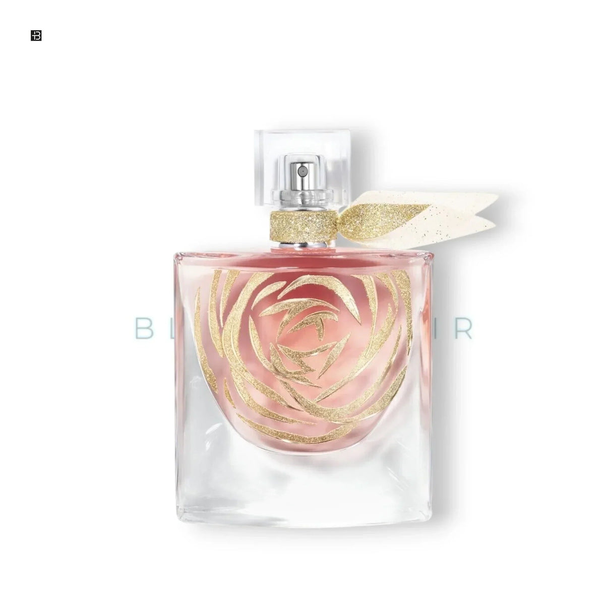 Lancôme La Vie est Belle Eau de Parfum Holiday Edition Flakon mit goldener Rosenverzierung.