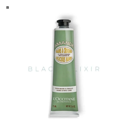 Grüne Tube L'Occitane Handcreme mit Mandelöl für Pflege von Händen und Nägeln, 75 ml.