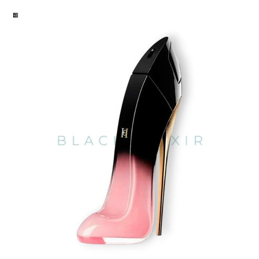Luxus Parfumflakon in High-Heel-Form, schwarz-rosé, elegantes Damenduft-Design