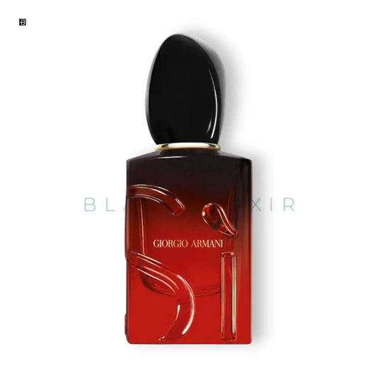 Luxusparfum Flakon mit schwarzem Deckel und rotem Glas, Damenparfum Giorgio Armani Sì