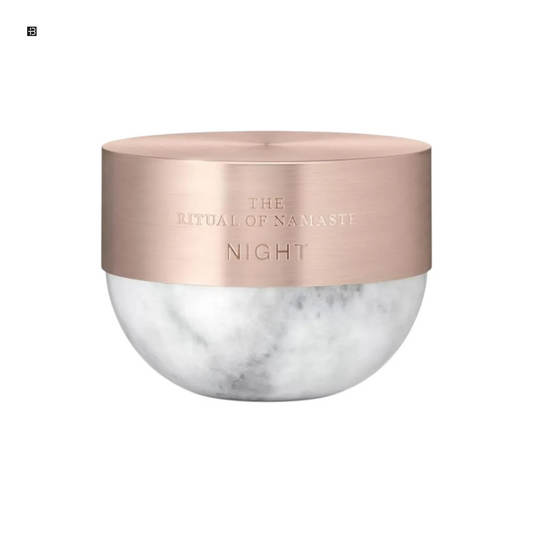 Luxuriöse Nachtcreme im eleganten Marmordesign mit roségoldenem Deckel, Beauty Produkt