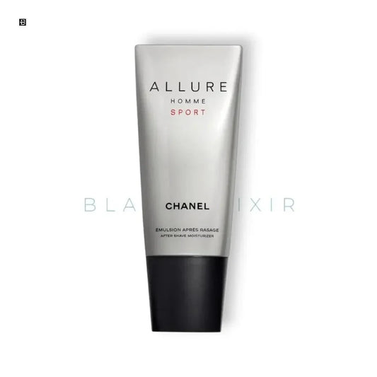 Chanel Allure Homme Sport Aftershave-Emulsion silberfarbene Tube auf weißem Hintergrund