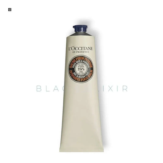 Beige Tube L'OCCITANE Sheabutter Fußbalsam für trockene, raue Haut auf weißem Hintergrund