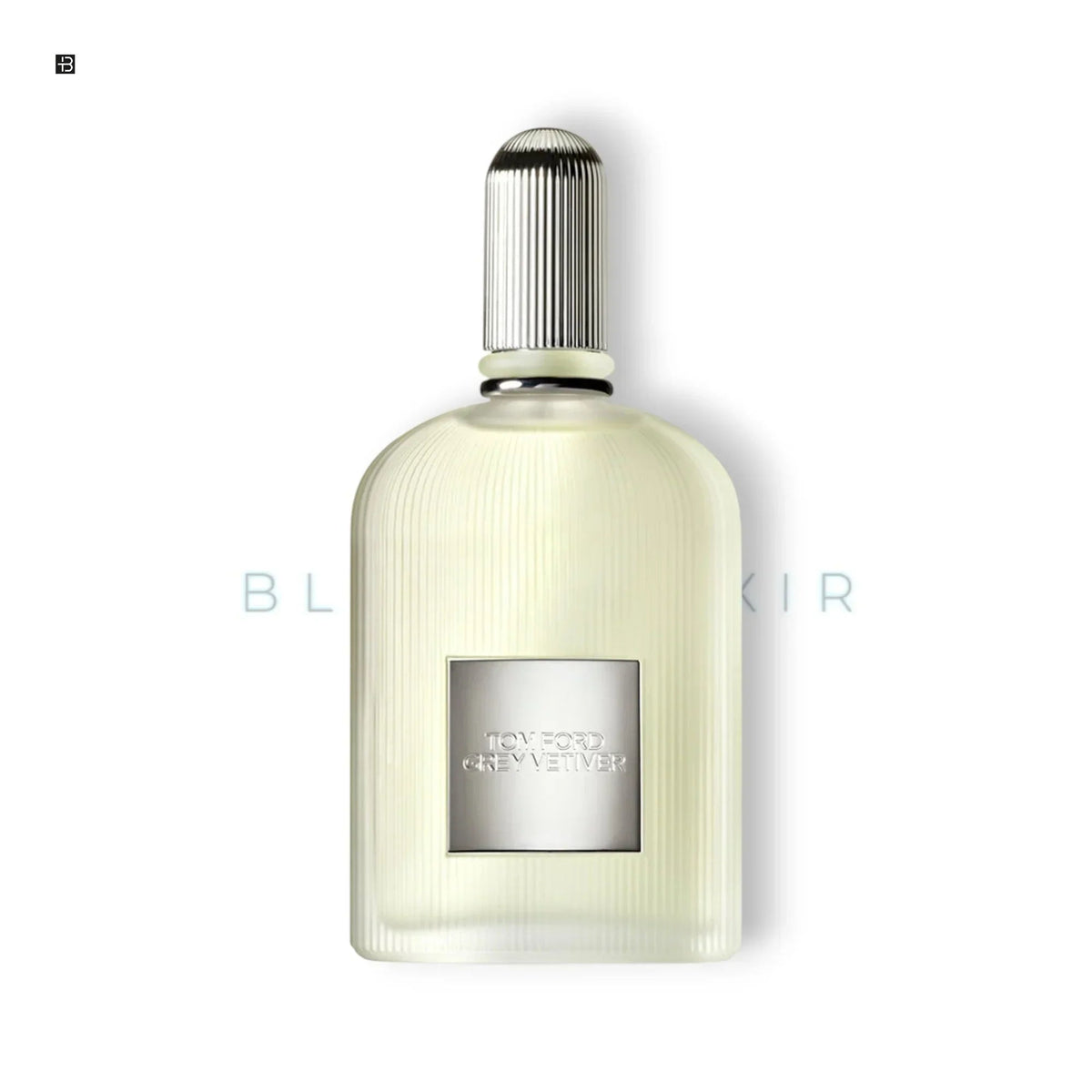 Tom Ford Grey Vetiver Eau de Parfum in einem geriffelten Glasflakon mit silbernem Verschluss.