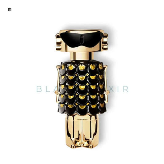 Luxuriöses Parfum in goldener Flakonform mit schwarzem, schuppenartigem Design, Unisexduft