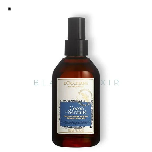 Braune Glasflasche mit schwarzem Sprühkopf, L'OCCITANE Cocon de Sérénité Duftspray, 100ml
