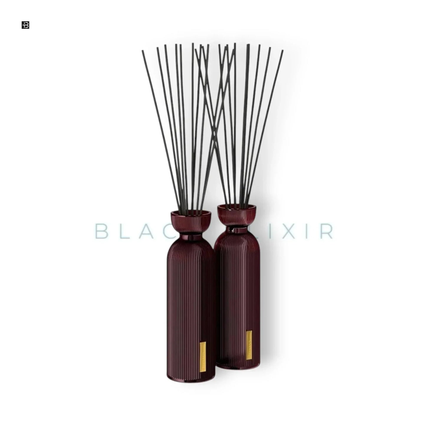 Zwei elegante Duftstäbchen Diffuser in dunklem Glas, luxuriöses Raumduft Design, Black Elixir