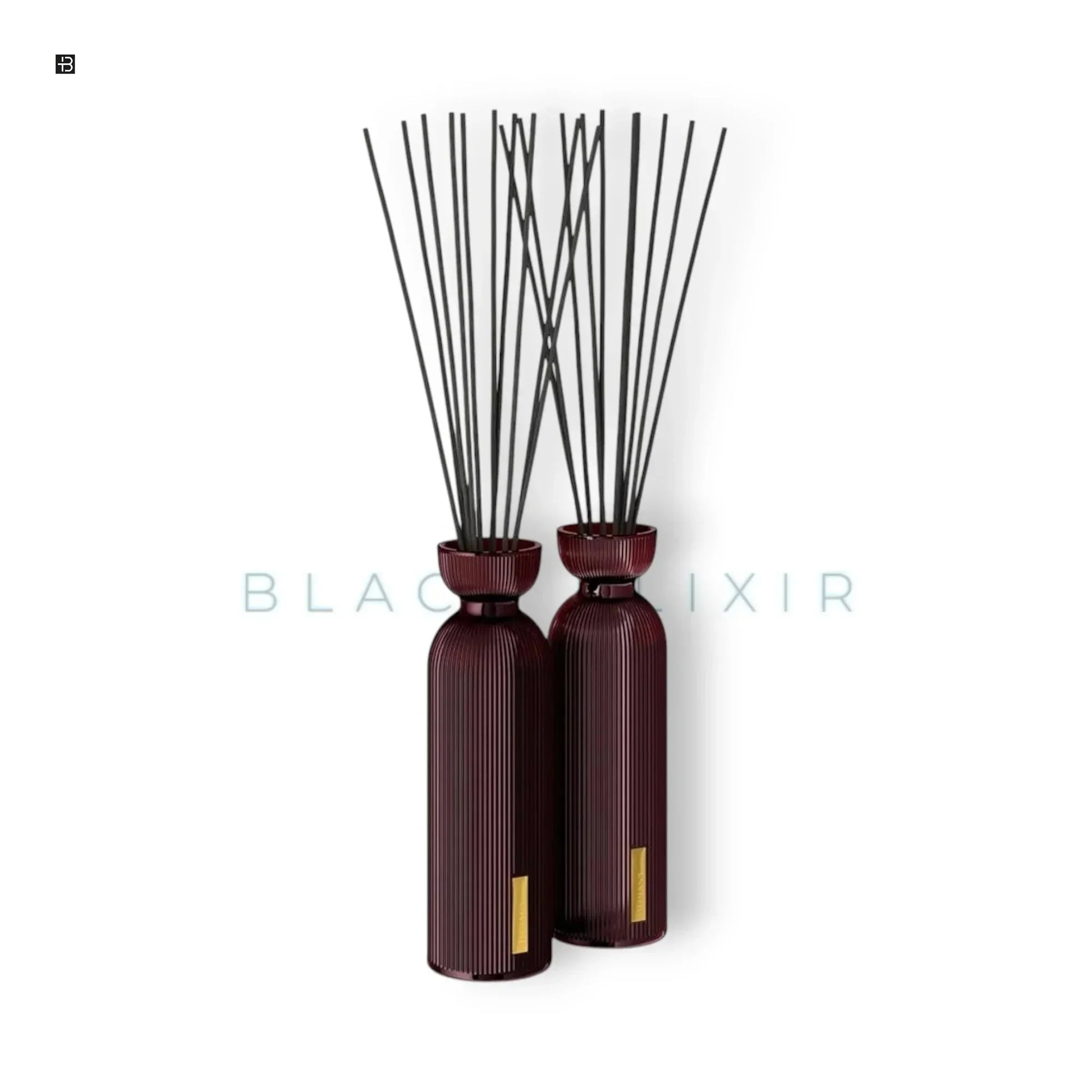 Zwei elegante Duftstäbchen Diffuser in dunklem Glas, luxuriöses Raumduft Design, Black Elixir