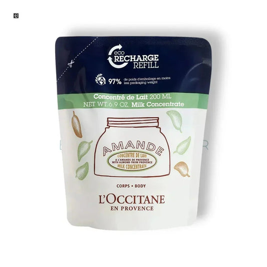 L'Occitane Amande Nachfüllpackung Mandel-Milch Körpercreme, 200 ml, auf weißem Hintergrund