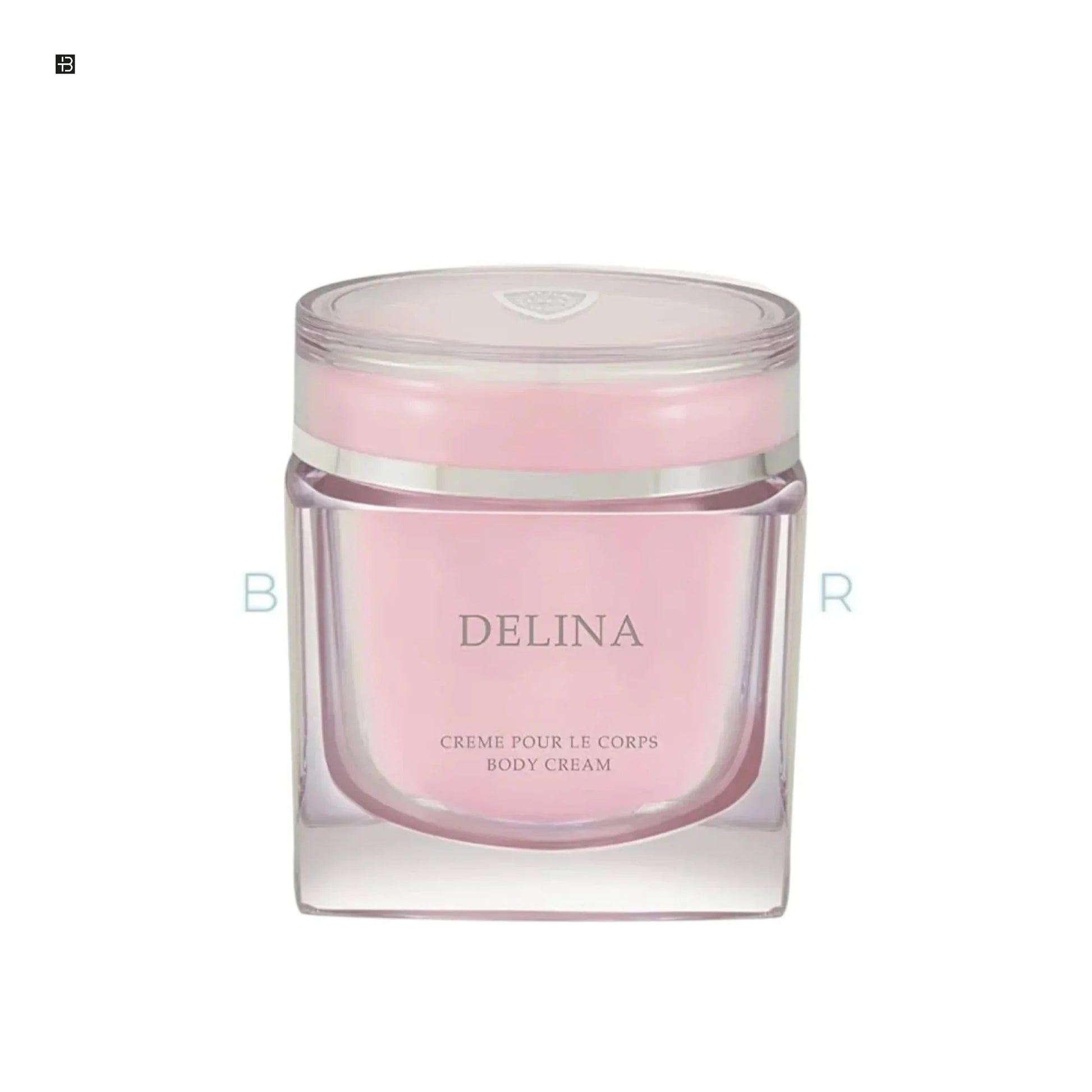 Delina Body Cream in elegant rosa Glasdose, luxuriöse Damen Körpercreme, modernes Design