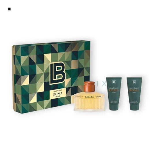 Laura Biagiotti Roma Uomo Parfum Set mit Flakon und zwei Shower Gels für Herren