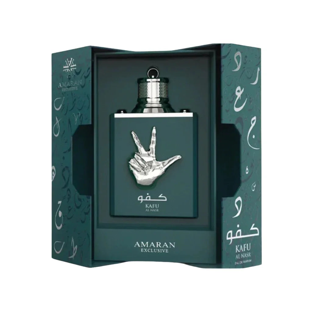 Exklusives Herrenparfum Kafu von Amaran in edler grüner Geschenkbox mit silberner Hand-Dekoration