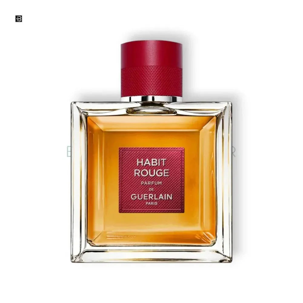 Edles Parfumflakon mit rotem Verschluss und goldener Flüssigkeit, Herrenduft Luxus