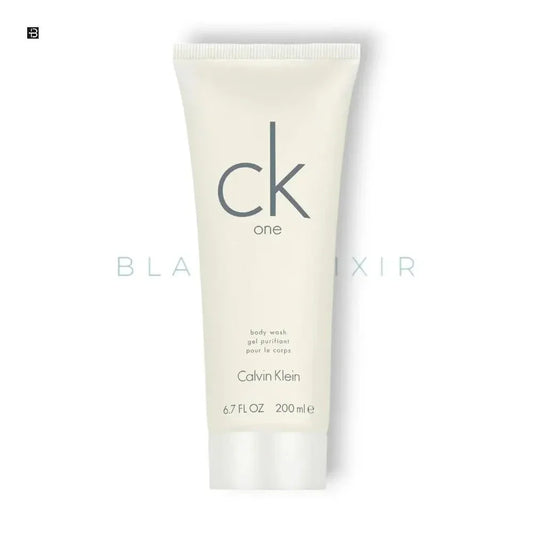 CK One Duschgel 200ml Tube vor weißem Hintergrund, Unisex Luxuspflegeprodukt