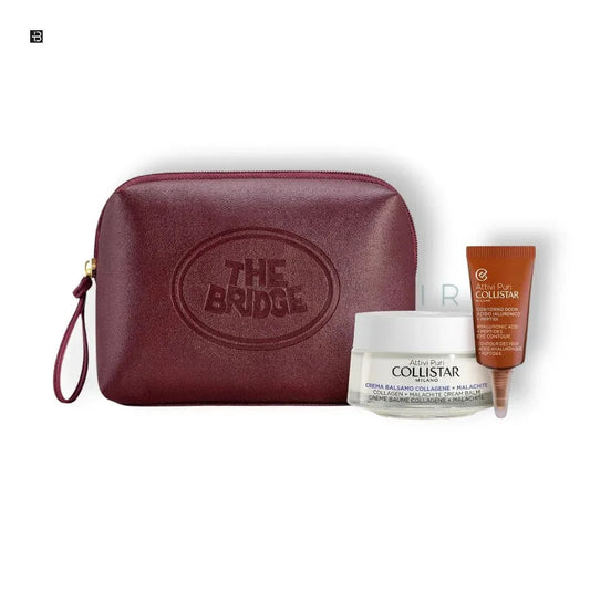 Beauty Set mit bordeauxroter Kosmetiktasche, Collistar Creme und Augenpflege, luxuriöses Geschenkset