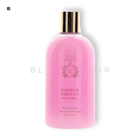 Rosa Duschgel-Flasche Casa Amalfi Giardini di Ravello Rose & Saffron mit goldenem Verschluss