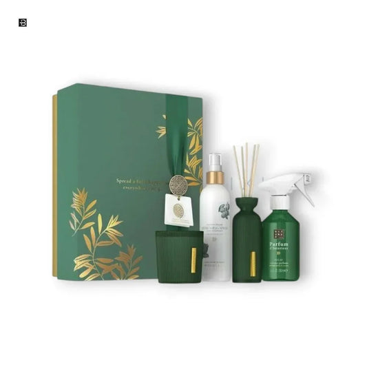 Luxuriöses Duftset mit grüner Geschenkbox, Duftstäbchen, Kerze, Raumspray und Sprühflasche