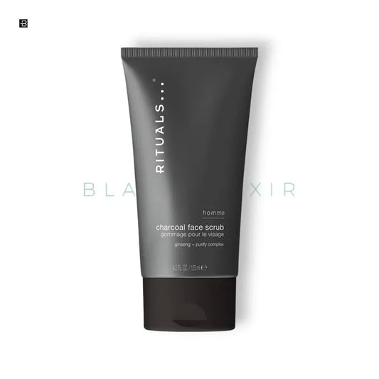 RITUALS Homme Charcoal Gesichtspeeling für Herren, schwarze Tube, 125 ml, auf weißem Hintergrund