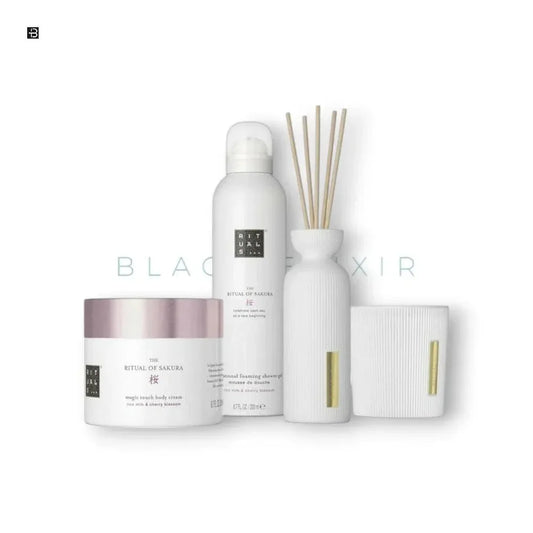 Luxuriöses Duftset mit Body Cream, Duschschaum, Diffuser und Duftkerze in elegantem Weiß